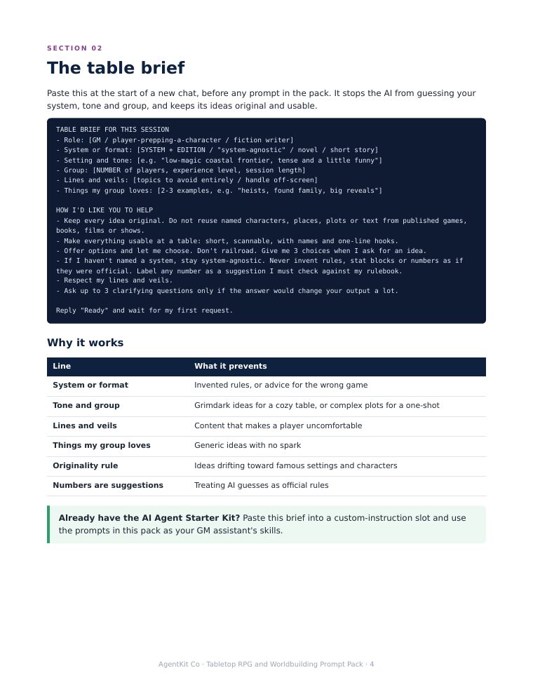 Page 4: the table brief context block